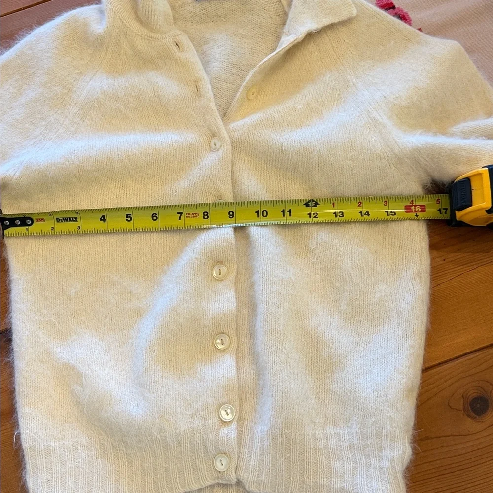 Vintage ivory French angora and lambswool button collared cardigan sweater - Picture 6 of 7